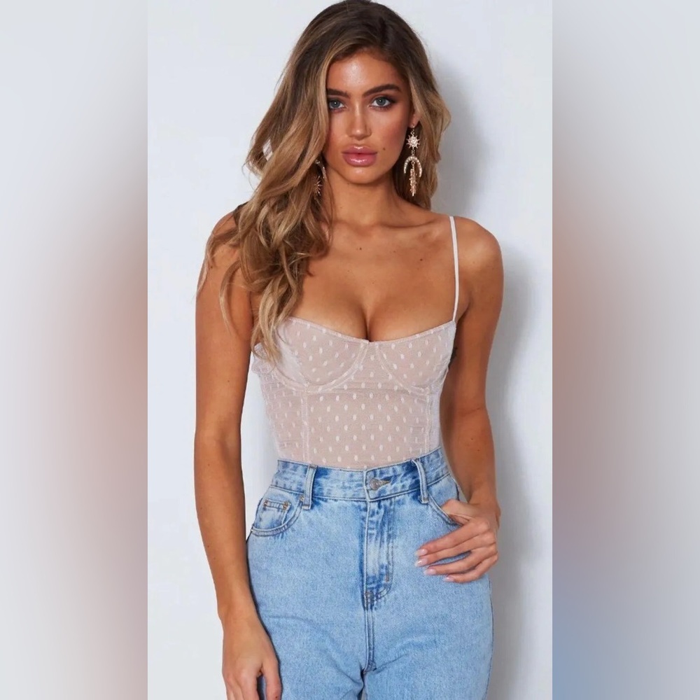 White fox nude polka dot bodysuit